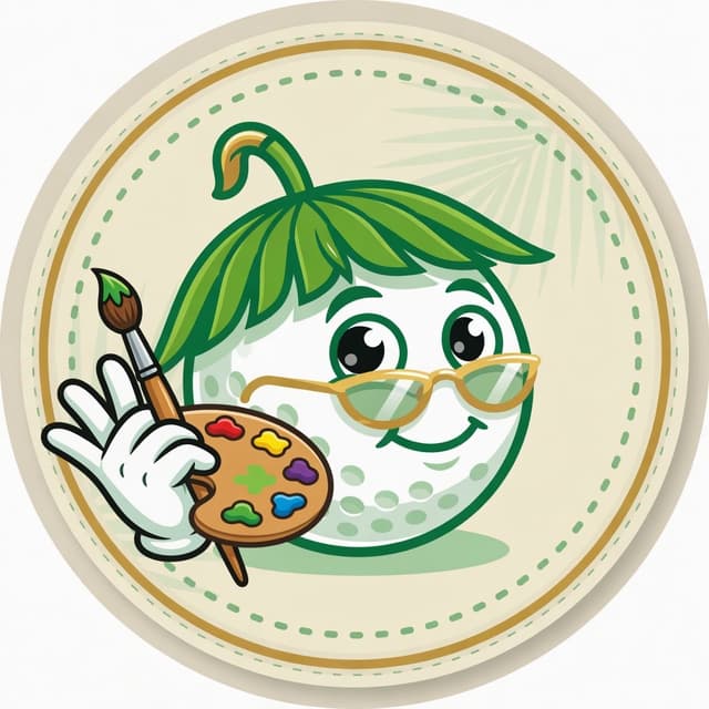 Art mascot — golf ball with a paintbrush and a palette