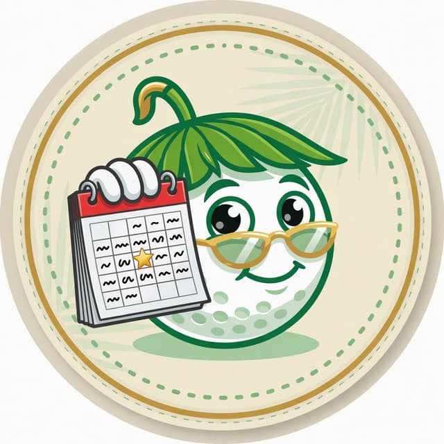 Calendar mascot — golf ball holding a starred calendar