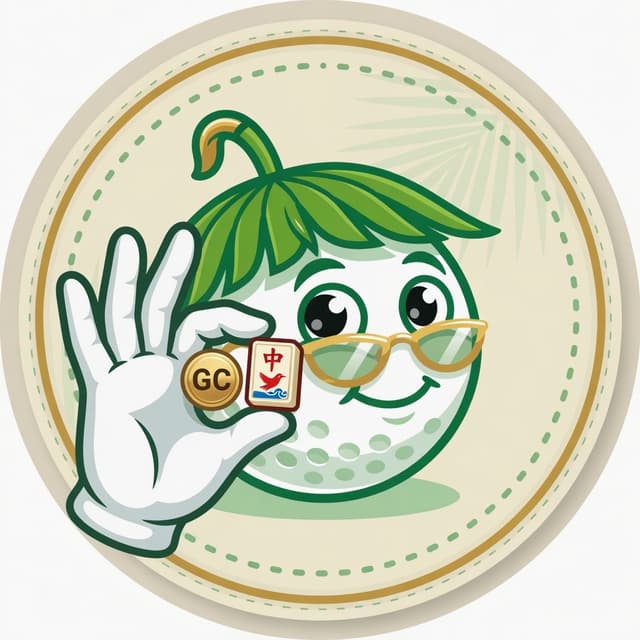Clubs mascot — golf ball with a club pin and a mah-jongg tile