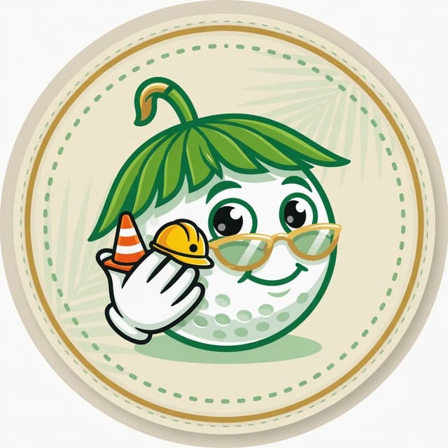 Future Development mascot — golf ball with a hard hat and a construction cone