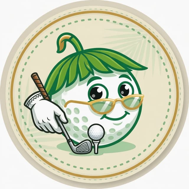Golf mascot — golf ball with a club and a ball on a tee