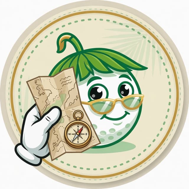 Official Map mascot — golf ball with a folded map and compass