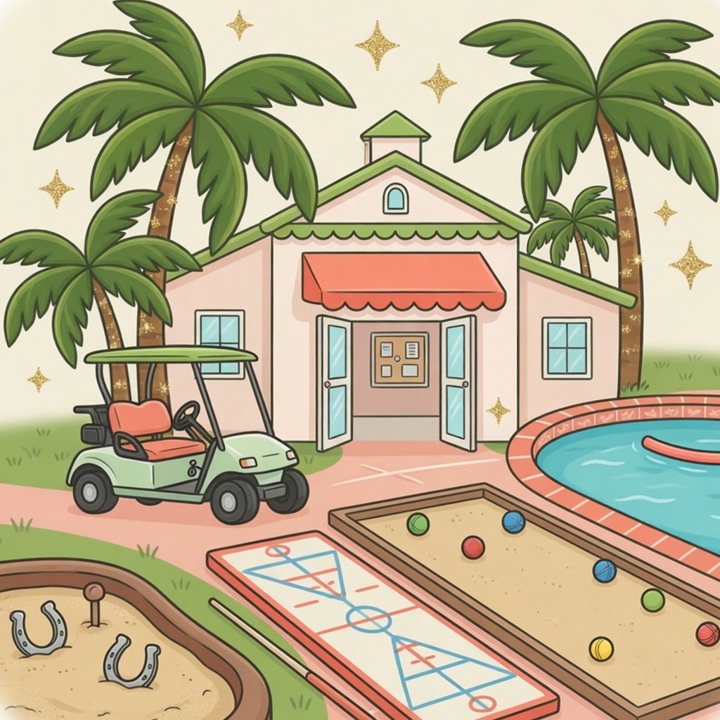 Whimsical illustration of Oak Hollow recreation center