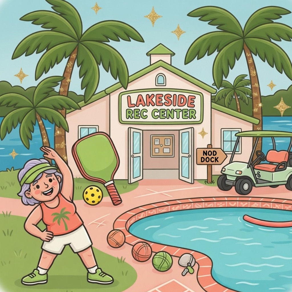 Whimsical illustration of Bacall recreation center